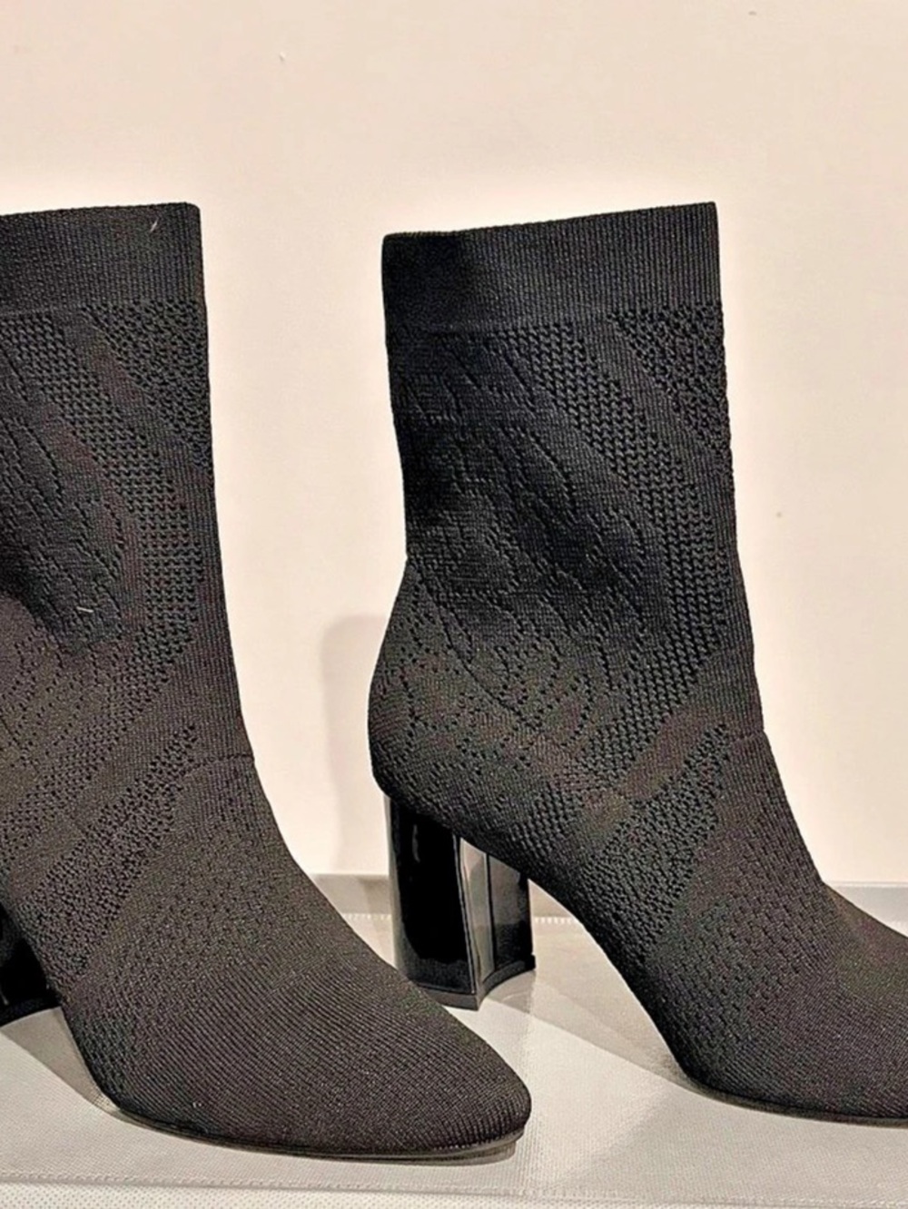 VETEMENTS VLTSTA Black Knit Heeled Ankle Boots
